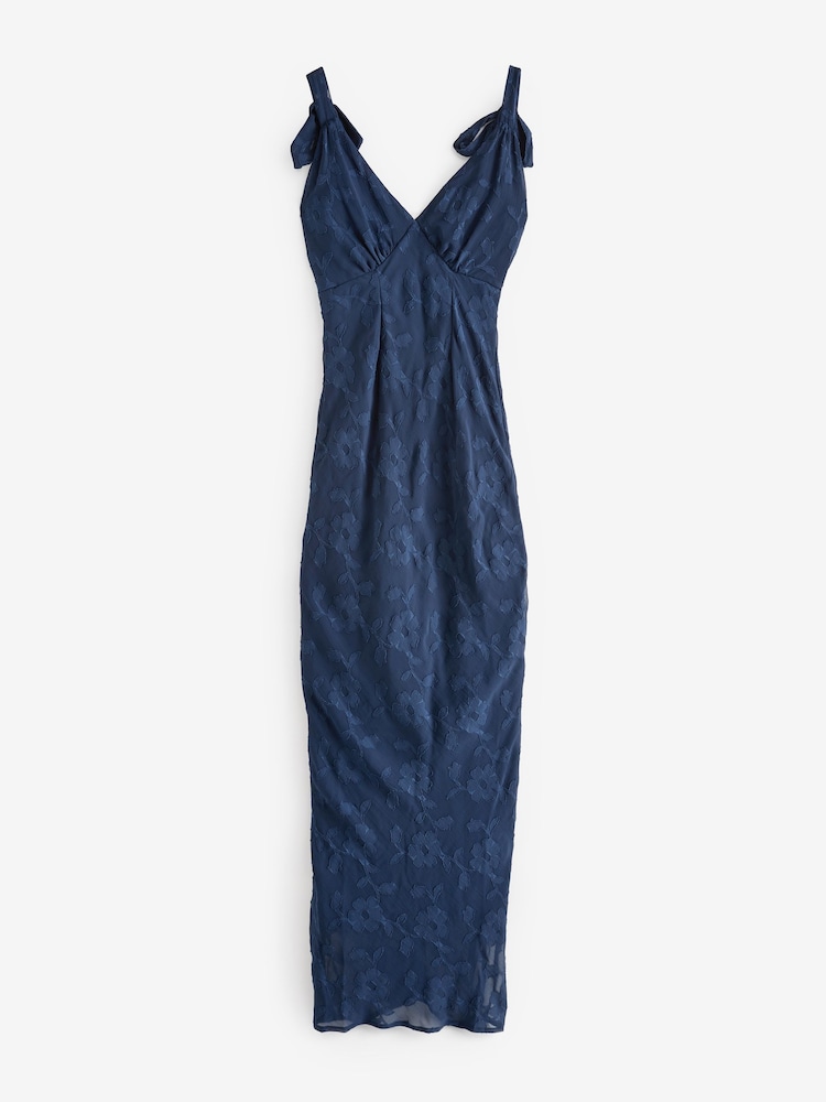 Anaya With Love Blue Jacquard Tie Shoulder Maxi Dress - Image 4 of 4