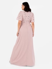 Maya Pink Wrap Bodice Angel Sleeve Embellished Maxi Dress - Image 2 of 5