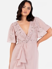 Maya Pink Wrap Bodice Angel Sleeve Embellished Maxi Dress - Image 3 of 5