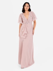 Maya Pink Wrap Bodice Angel Sleeve Embellished Maxi Dress - Image 5 of 5