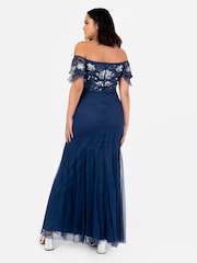 Maya Blue Floral Embellished Bardot Puff Sleeve Maxi Dress - Image 2 of 5