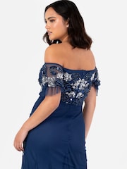 Maya Blue Floral Embellished Bardot Puff Sleeve Maxi Dress - Image 4 of 5