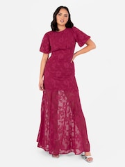 Anaya With Love Pink Jacquard Puff Sleeve Cut Out Back Maxi Dress - Image 1 of 6