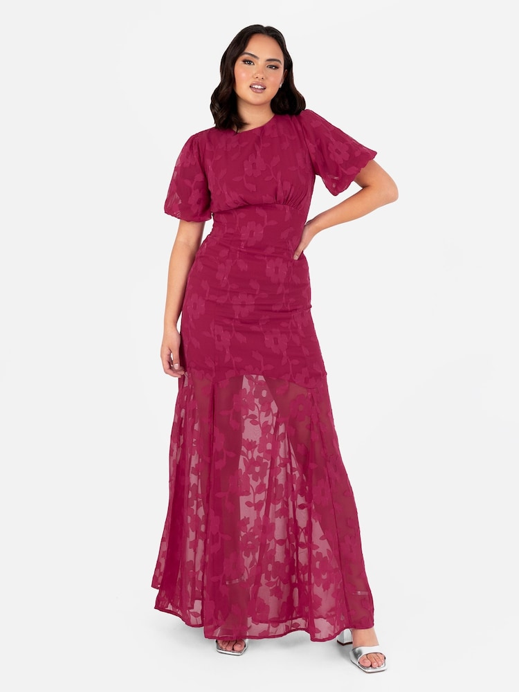 Anaya With Love Pink Jacquard Puff Sleeve Cut Out Back Maxi Dress - Image 1 of 6