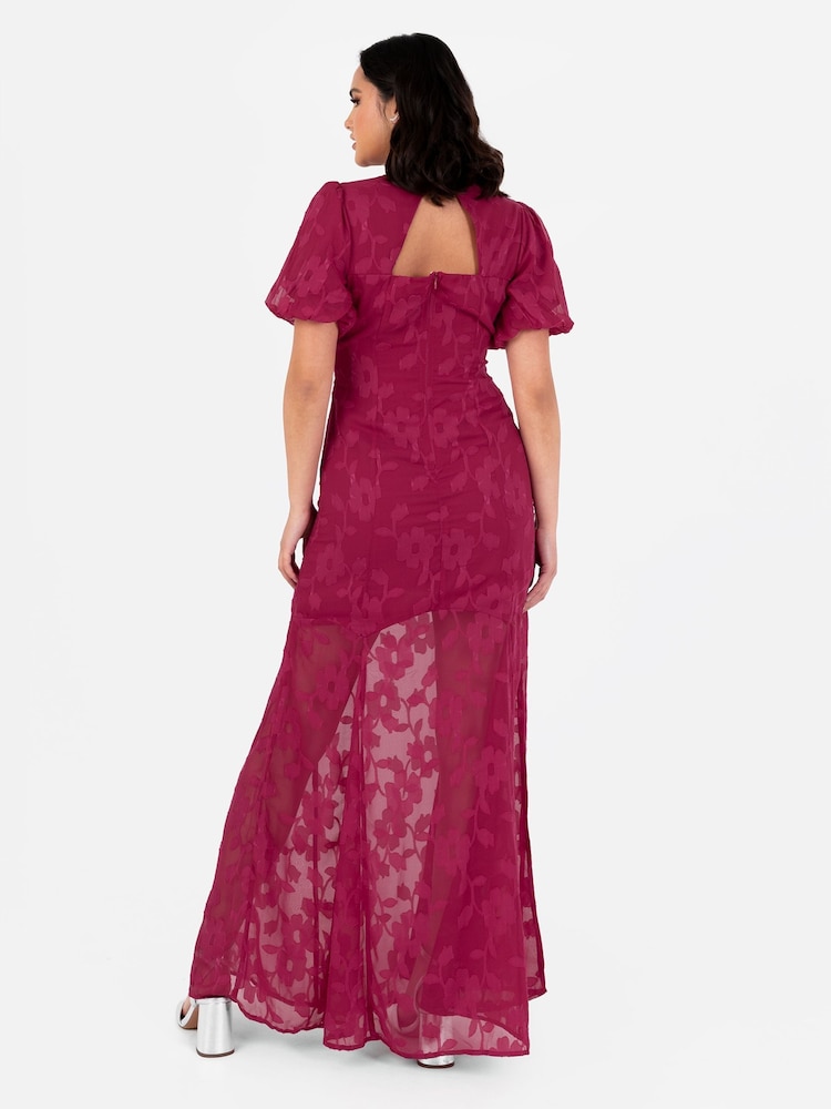 Anaya With Love Pink Jacquard Puff Sleeve Cut Out Back Maxi Dress - Image 2 of 6