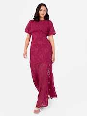 Anaya With Love Pink Jacquard Puff Sleeve Cut Out Back Maxi Dress - Image 3 of 6