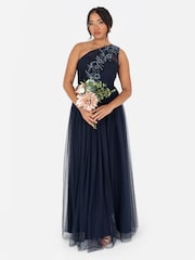 Maya Blue One Shoulder Tulle Maxi Dress With Embellished Motif - Image 2 of 5