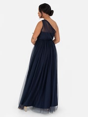 Maya Blue One Shoulder Tulle Maxi Dress With Embellished Motif - Image 3 of 5