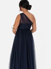 Maya Blue One Shoulder Tulle Maxi Dress With Embellished Motif - Image 5 of 5