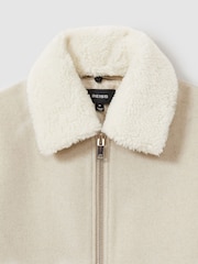 Reiss Stone Melange Andrew Wool Blend and Faux Shearling Jacket - Image 10 of 10