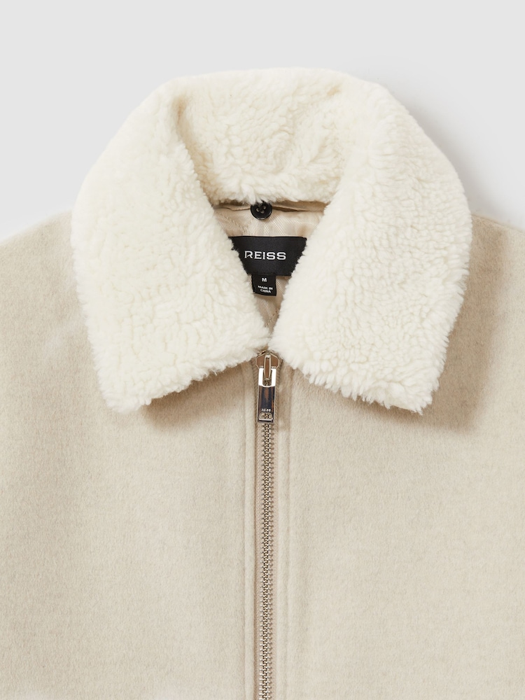 Reiss Stone Melange Andrew Wool Blend and Faux Shearling Jacket - Image 10 of 10