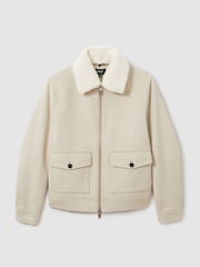 Reiss Stone Melange Andrew Wool Blend and Faux Shearling Jacket - Image 2 of 10
