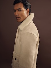Reiss Stone Melange Andrew Wool Blend and Faux Shearling Jacket - Image 3 of 10