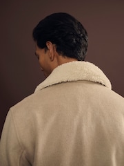 Reiss Stone Melange Andrew Wool Blend and Faux Shearling Jacket - Image 4 of 10