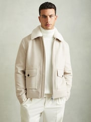 Reiss Stone Melange Andrew Wool Blend and Faux Shearling Jacket - Image 5 of 10