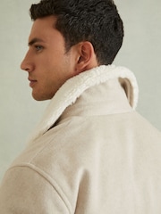 Reiss Stone Melange Andrew Wool Blend and Faux Shearling Jacket - Image 6 of 10