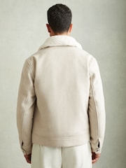Reiss Stone Melange Andrew Wool Blend and Faux Shearling Jacket - Image 8 of 10