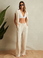 Reiss Laurel Halter Neck Waffle Bikini Top - Image 1 of 5