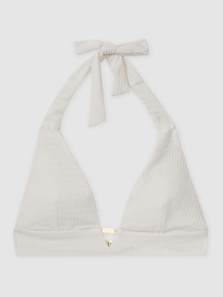 Reiss Laurel Halter Neck Waffle Bikini Top - Image 2 of 5