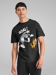 All + Every Black Mens Tom and Jerry Football Goal 100% Cotton T-Shirt - Image 1 of 4