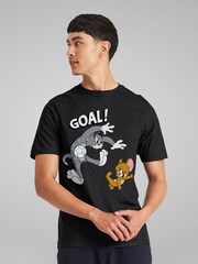 All + Every Black Mens Tom and Jerry Football Goal 100% Cotton T-Shirt - Image 2 of 4