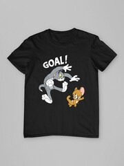 All + Every Black Mens Tom and Jerry Football Goal 100% Cotton T-Shirt - Image 3 of 4