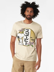 All + Every Natural Mens 100% Cotton Peanuts Snoopy Kanji Flowers T-Shirt - Image 2 of 4