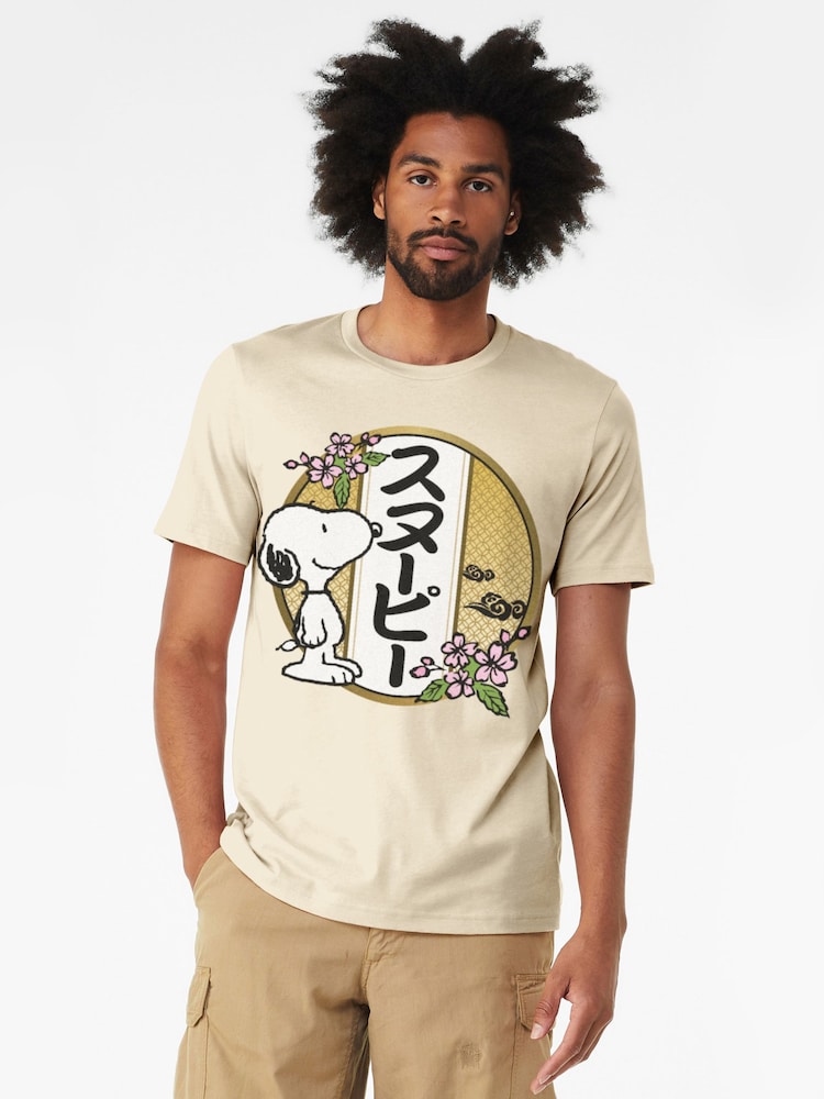 All + Every Natural Mens 100% Cotton Peanuts Snoopy Kanji Flowers T-Shirt - Image 2 of 4