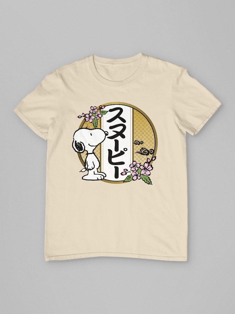 All + Every Natural Mens 100% Cotton Peanuts Snoopy Kanji Flowers T-Shirt - Image 3 of 4