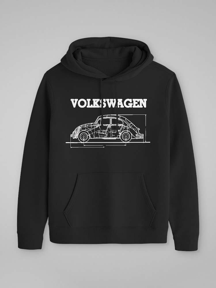 All + Every Black Mens Official Volkswagen Beetle Technical Diagram Hoodie - Image 3 of 4