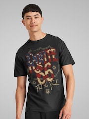 All + Every Black Mens 100% Cotton Route 66 US Flag Text T-Shirt - Image 1 of 4
