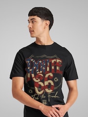 All + Every Black Mens 100% Cotton Route 66 US Flag Text T-Shirt - Image 2 of 4
