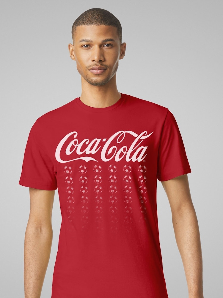 All + Every Red Mens 100% Cotton Official Coca Cola Football Multi Balls T-Shirt - Image 2 of 4