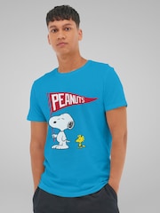 All + Every Blue Mens 100% Cotton Peanuts Snoopy And Woodstock Flag T-Shirt - Image 1 of 4