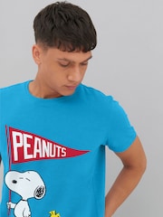 All + Every Blue Mens 100% Cotton Peanuts Snoopy And Woodstock Flag T-Shirt - Image 3 of 4