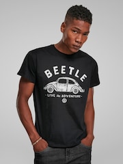 All + Every Black Mens 100% Cotton Official Volkswagen Beetle Live The Adventure T-Shirt - Image 1 of 4