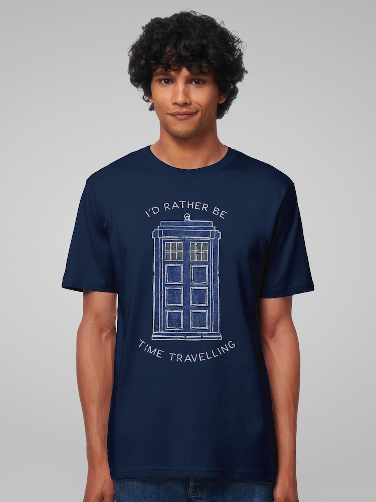 All + Every Blue Mens Doctor Who Id Rather Be Time Travelling 100% Cotton Text T-Shirt - Image 1 of 3