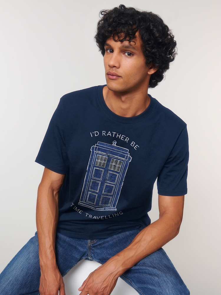 All + Every Blue Mens Doctor Who Id Rather Be Time Travelling 100% Cotton Text T-Shirt - Image 2 of 3