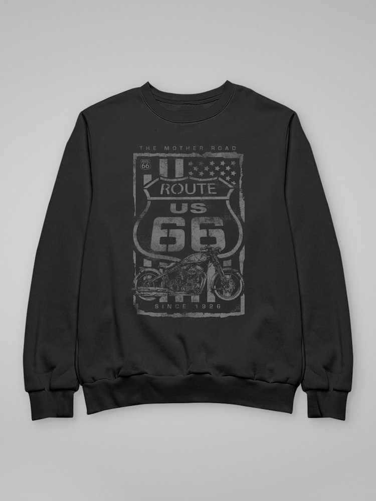 All + Every Black Mens Route 66 Mother Road Patriot Flag Sweatshirt - Image 3 of 4