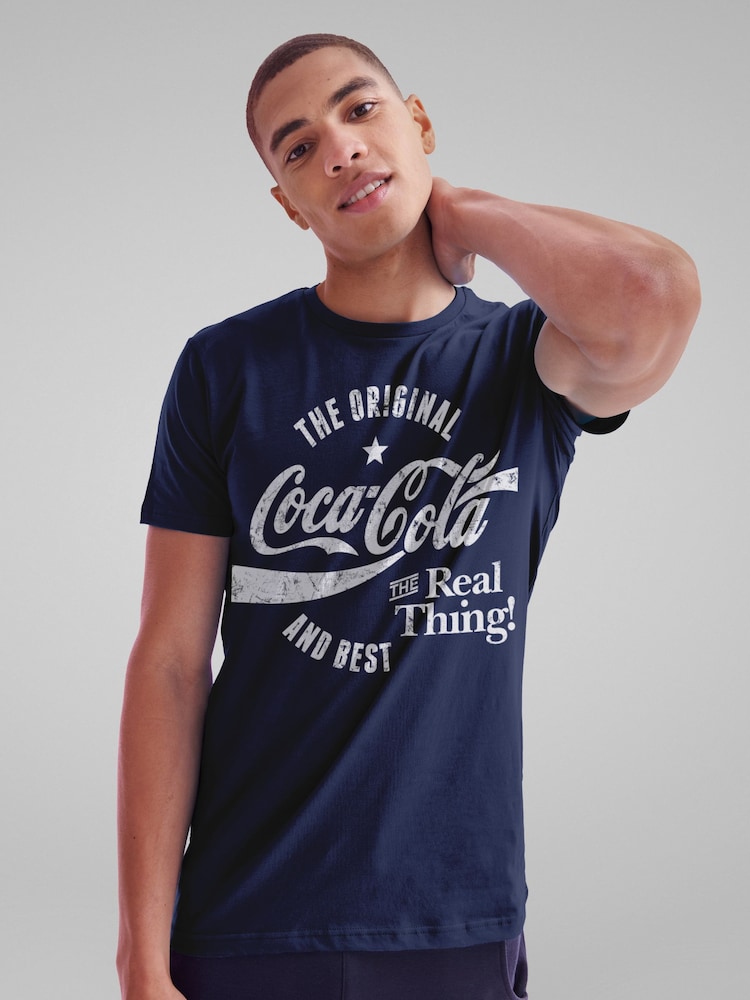 All + Every Blue Mens 100% Cotton Coca Cola The Original And The Best Logo T-Shirt - Image 2 of 4