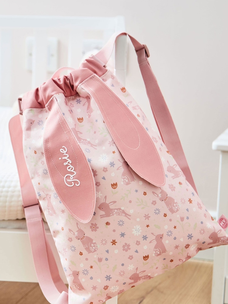 My 1st Years Personalised Pink Bunny Print Drawstring Bag - Image 1 of 6