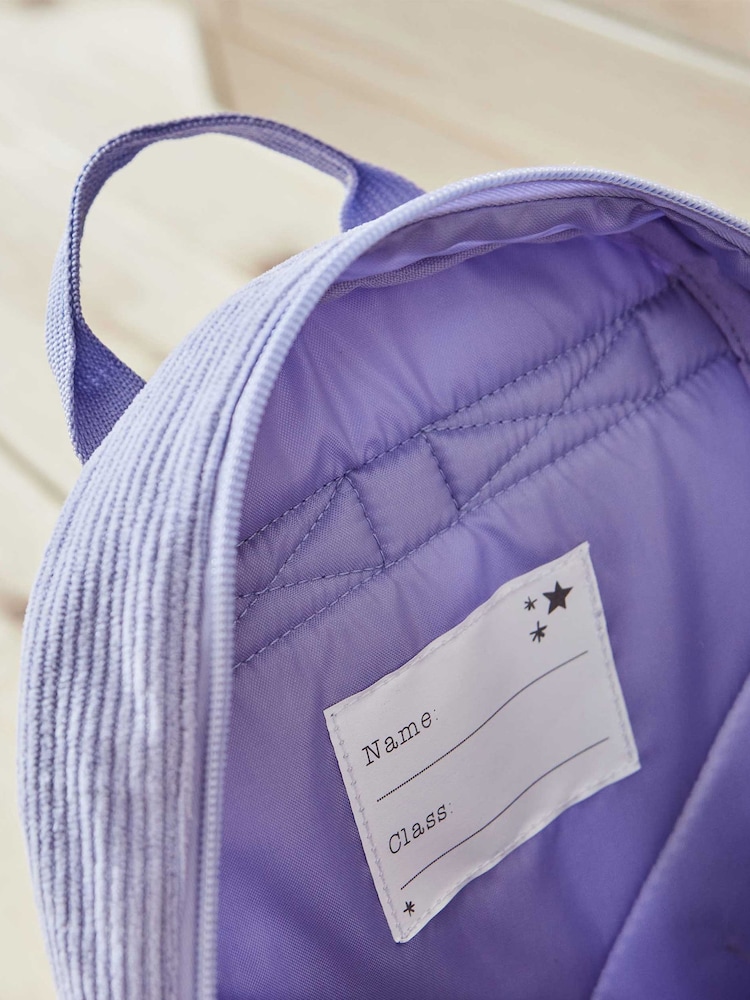 My 1st Years Personalised Lilac Corduroy Mini Backpack - Image 2 of 4 My 1st Years Personalised Lilac Corduroy Mini Backpack - Image 2 of 4