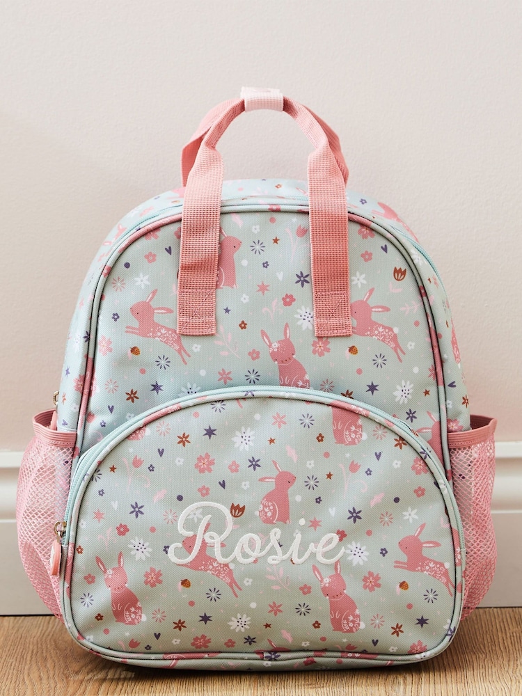 My 1st Years Personalised Sage Bunny Print Medium Grab Handle Backpack - Image 1 of 5
