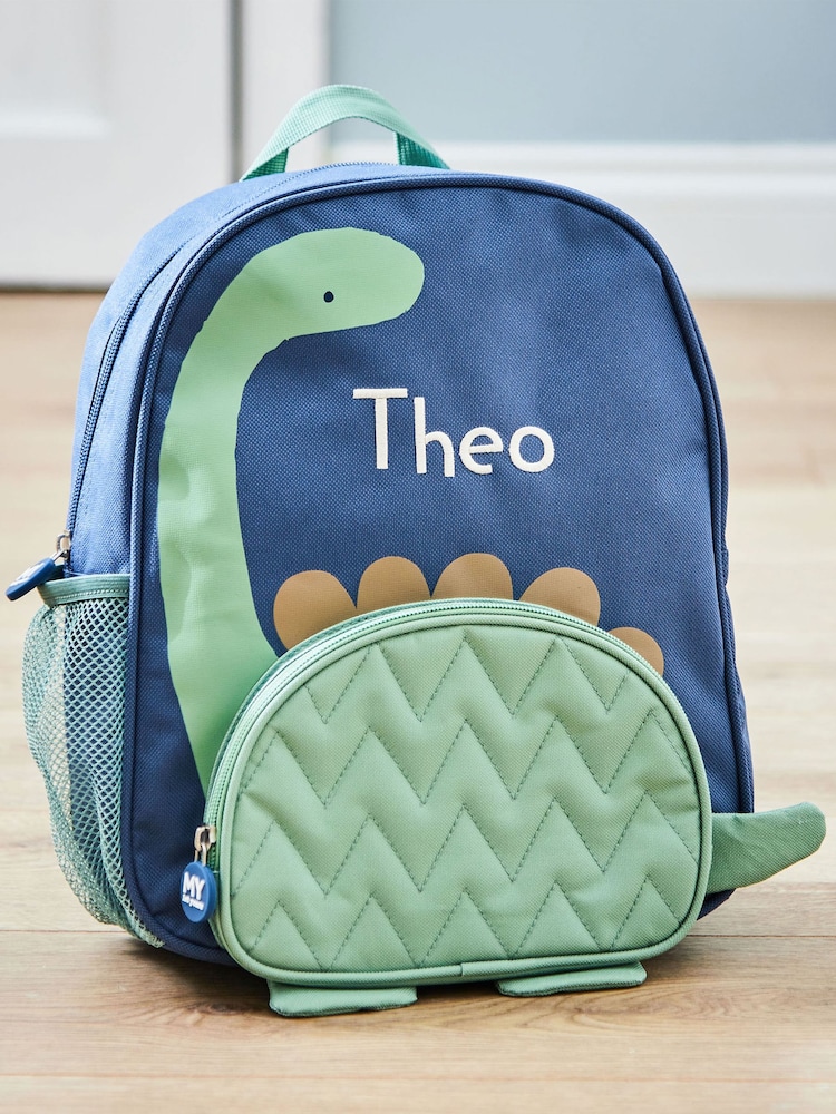 My 1st Years Medium Blue Personalised Dinosaur Print Backpack - Image 1 of 6