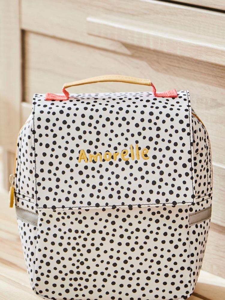My 1st Years Personalised Black and White Polka Dot Print Lunch Bag - Image 1 of 5
