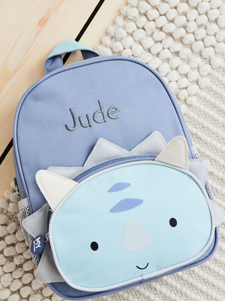 Personalised Blue Dinosaur Face Mini Backpack - Image 1 of 1