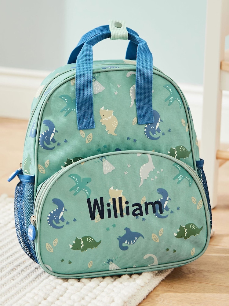 My 1st Years Medium Green Personalised Dinosaur Print Grab Handle Backpack - Image 1 of 5 My 1st Years Medium Green Personalised Dinosaur Print Grab Handle Backpack - Image 1 of 5