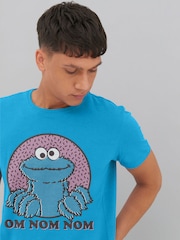 All + Every Blue Mens 100% Cotton Sesame Street Cookie Monster Om Nom Nom T-Shirt - Image 2 of 4