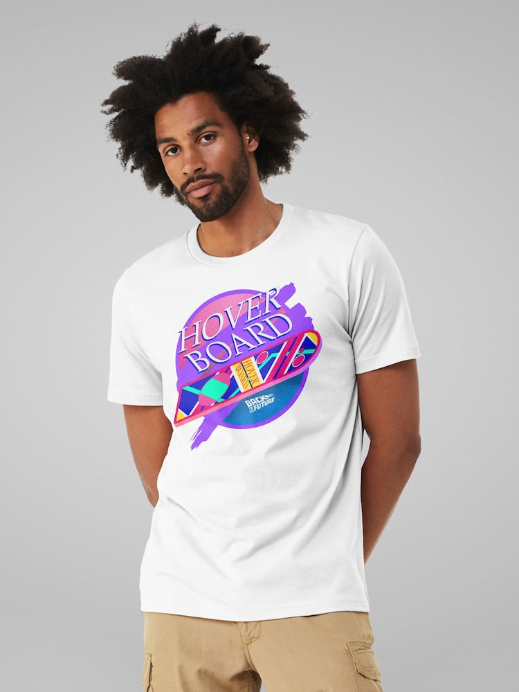 All + Every White Mens 100% Cotton Back To The Future Marty Mcflys Vaporwave Hoverboard T-Shirt - Image 2 of 4