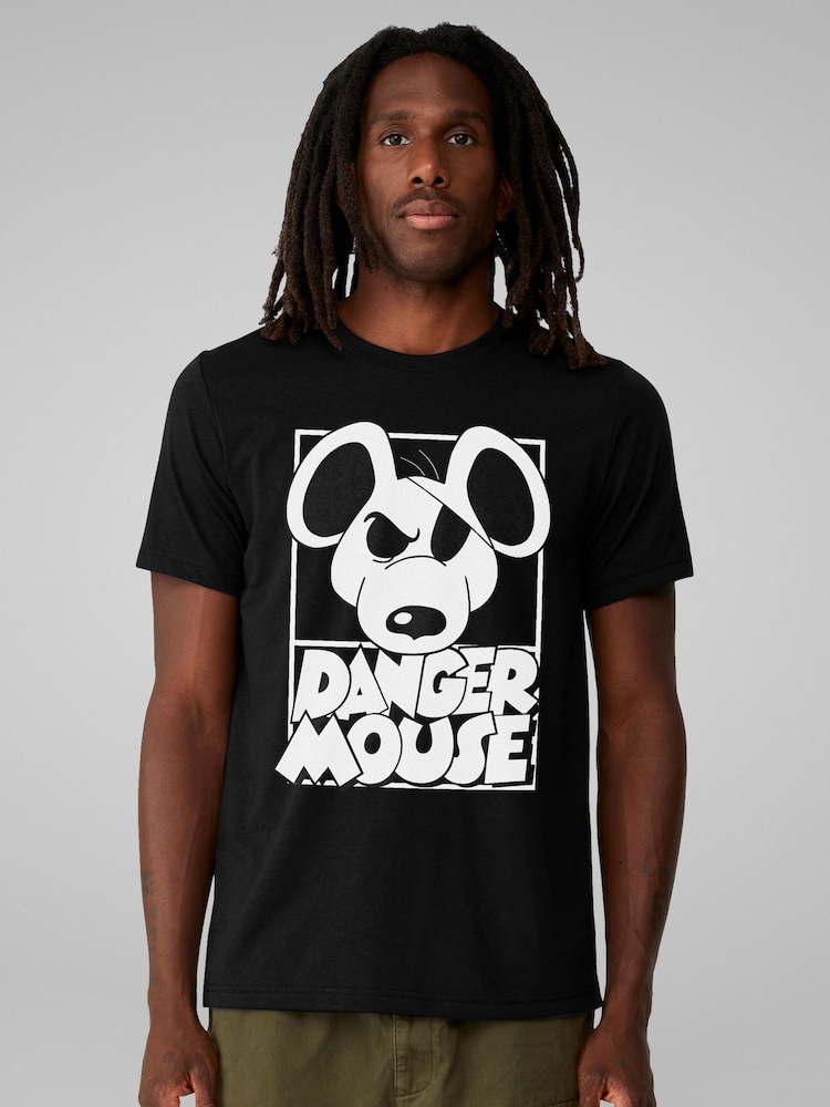 All + Every Black Mens 100% Cotton Danger Mouse Eye Patch T-Shirt - Image 1 of 4 All + Every Black Mens 100% Cotton Danger Mouse Eye Patch T-Shirt - Image 1 of 4